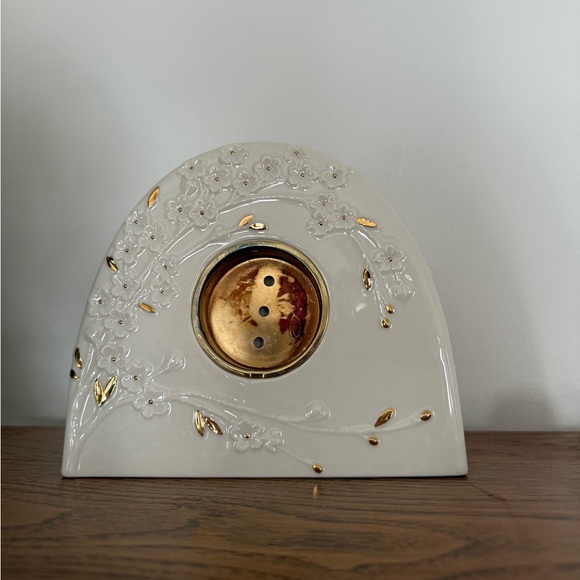 LENOX CHERRY BLOSSOM CLOCK, Timepiece Home Decorating 24 Karat Gold Desk Clock - Picture 1 of 8